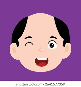 Adorable cute wink happy face expressions of bald men cartoon illustrations. 