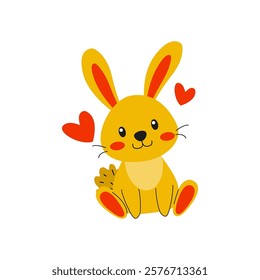 An adorable Cute Yellow Bunny with charming Love Hearts Illustration that spreads joy and cheer