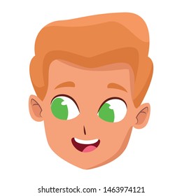 adorable cute young boy face blondie hair with green eyes happy childhood cartoon vector illustration graphic design