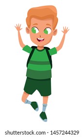 adorable cute young student happy boy wearing backpack cartoon vector illustration graphic design