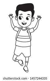 adorable cute young student happy boy wearing backpack cartoon vector illustration graphic design