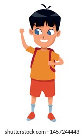 adorable cute young student happy boy wearing backpack cartoon vector illustration graphic design