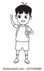 adorable cute young student happy boy wearing backpack cartoon vector illustration graphic design