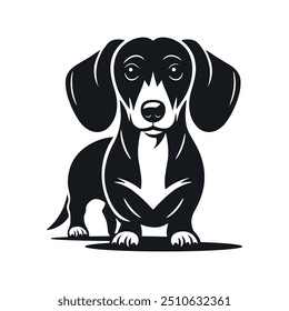 Adorável Dachshund raça cão preto silhueta logotipo. Ícone minimalista e simples. Modelo de vetor para laser corte de arte de parede isolado em branco.