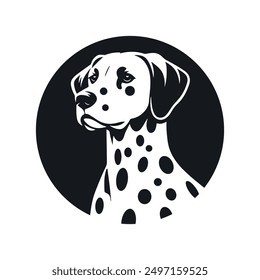 Adorable Dalmatian dog black silhouette logo. Monochrome Dog. Minimalist and simple icon. Vector template for laser cutting wall art isolated on white. 