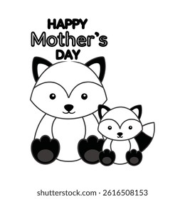 Adorable Mother’s Day card featuring a baby and mom fox in cartoon style. Perfect for celebrating love and motherhood with this cute animal vector illustration.