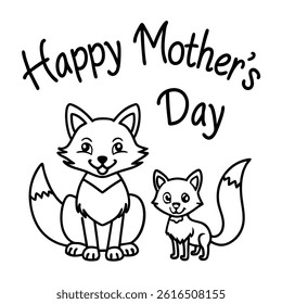 Adorable Mother’s Day card featuring a baby and mom fox in cartoon style. Perfect for celebrating love and motherhood with this cute animal vector illustration.