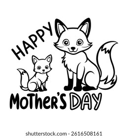 Adorable Mother’s Day card featuring a baby and mom fox in cartoon style. Perfect for celebrating love and motherhood with this cute animal vector illustration.