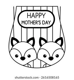 Adorable Mother’s Day card featuring a baby and mom fox in cartoon style. Perfect for celebrating love and motherhood with this cute animal vector illustration.