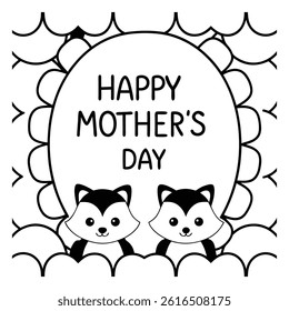 Adorable Mother’s Day card featuring a baby and mom fox in cartoon style. Perfect for celebrating love and motherhood with this cute animal vector illustration.