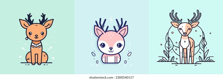 Adorable deer character illustrations in various poses and expressions, perfect for your next project
