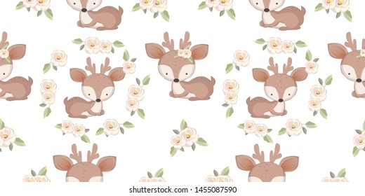 adorable deer illustration in seamless pattern for personal project, background, invitation, wallpaper and many more