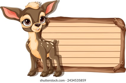 Adorable deer next to an empty signboard.