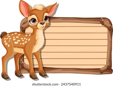 Adorable deer next to an empty signboard.