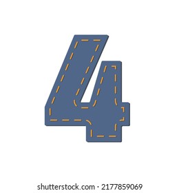 Adorable denim number 4. Design element, stitched with orange threads. Vector illustration.