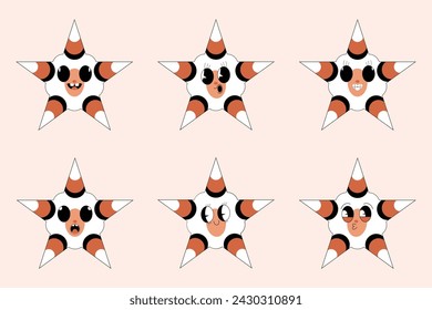 Adorable Conjunto De Personajes De Diseño De La Bomba Estrella En Groovy Vector