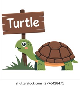 Adorable design of turtle and name plate on a white