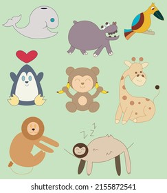 Adorable differents animals, with differents expressions and poses, color and line stroke editable, vector design, adorable and kawaii style