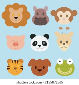 Adorable differents animals faces and heads, differents expressions and colors, color and line stroke editable, vector design, adorable and kawaii style