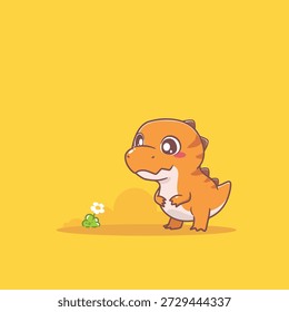 Dino adorável e uma ilustração vetorial de flores fofas