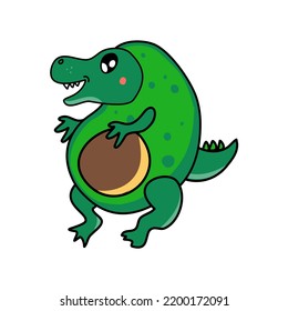 Adorable dinosaur in avocado costume isolated on white background. Vector illustration with cute design element