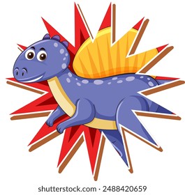 Adorable dinosaur bursting through a red background