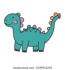 Adorable Dinosaur Cartoon Vector Illustration. This cute dinosaur illustration features a teal-colored dinosaur with a long neck and a cheerful smile, giving it a friendly and playful appearance. 