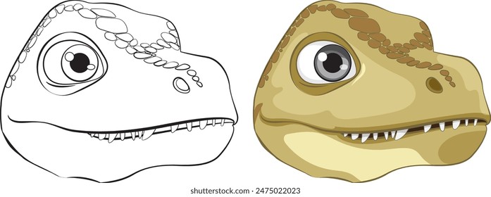 Adorable dinosaur head in color and outline