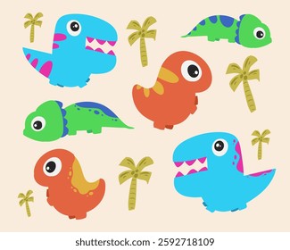 Adorable dinosaur illustration with vector elements for children