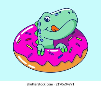 Adorable dinosaur on the pink donut 