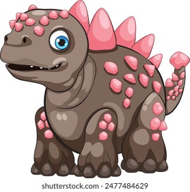 Adorable dinosaurio con púas rosas y ojos grandes