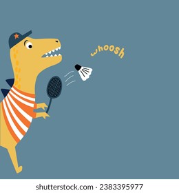 Adorable Dinosaur Plays Badminton Vector