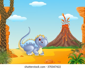 Adorable dinosaur sitting with the prehistoric background