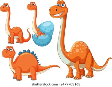 Adorable dinosaurs with egg in vector illustration