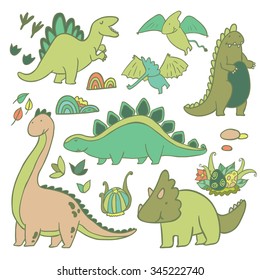 Adorable dinosaurs vector set