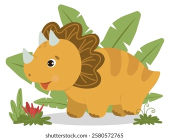 Adorable dinozavor for greeting card design, congratulations and invitation card making. Baby dinosaur. Colorful cute children s illustrations.