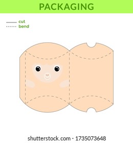 Adorable DIY party favor box for birthdays, baby showers with cute alpaca for sweets, candies, small presents, bakery. Printable color scheme. Print, cut out, fold, glue. Vector stock illustration.