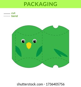 Adorable DIY party favor box for birthdays, baby showers with cute parrot Vector stock illustration.