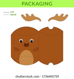 Adorable DIY party favor box for birthdays, baby showers with cute moose  Vector stock illustration.