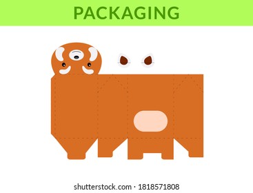 Adorable DIY party favor box for birthdays, baby showers with red panda for sweets, candies, small presents, bakery. Retail box blueprint template. Print, cutout, fold, glue. Vector stock illustration