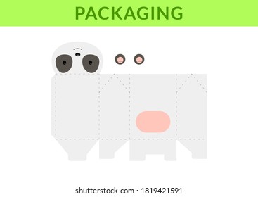 Adorable DIY party favor box for birthdays, baby showers with panda for sweets, candies, small presents, bakery. Retail box blueprint template. Print, cutout, fold, glue. Vector stock illustration