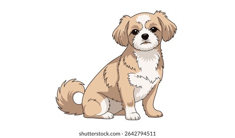 Adorable Dog Breed with Fluffy Tail and Brown Patches Sitting on Floor