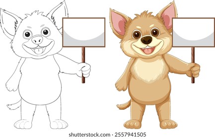 Adorable dog character with blank signs