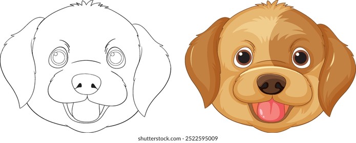 Adorable dog face with coloring outline