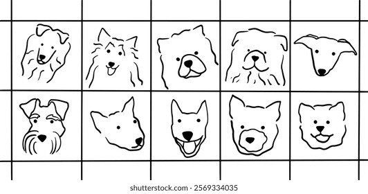 Adorable Dog Face Illustration Set | Minimalist Line Art