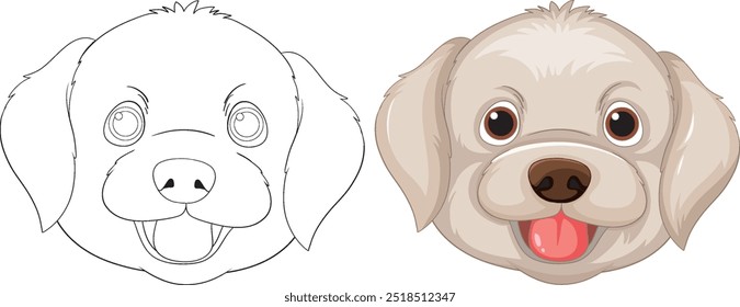 Adorable dog face with outline version