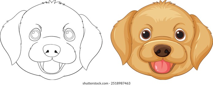 Adorable dog face with outline version