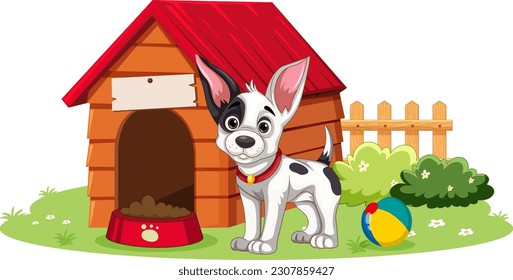 Adorable Dog with Dog House illustration