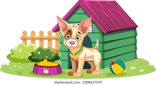 Adorable Dog with Dog House illustration