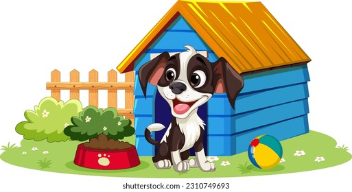 Adorable Dog with Dog House illustration